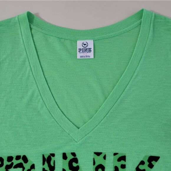 PINK Victoria's Secret Green V-neck Graphic Short Sleeve T-shirt - Picture 6 of 11